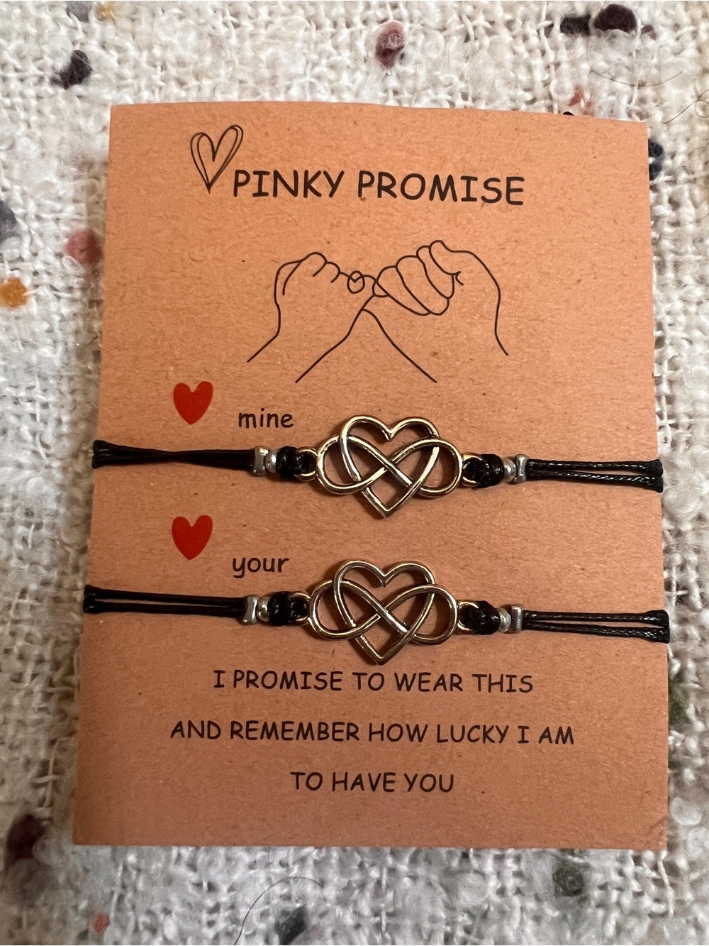 Gold Heart Infinity Cord Bracelet Set in Black